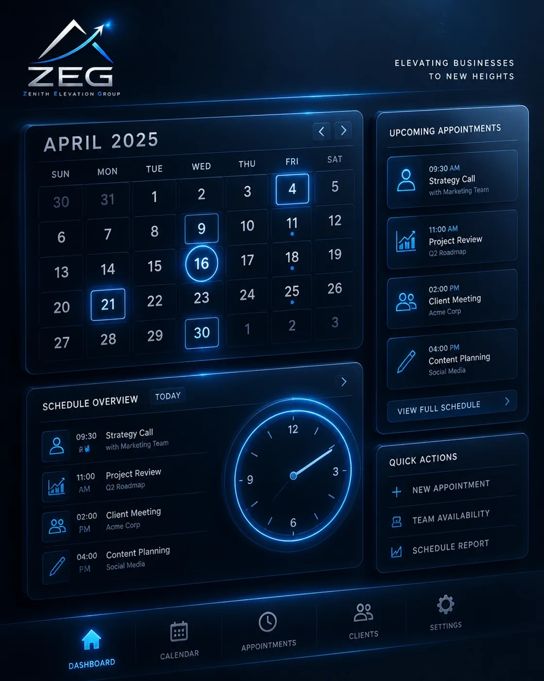 A futuristic digital illustration of an automated scheduling dashboard with glowing blue highlights.